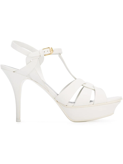 Shop Saint Laurent Tribute 75mm Sandals In White