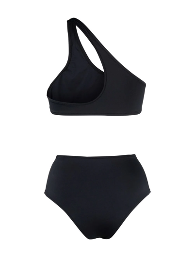 Shop Off-white Logo-print One-shoulder Bikini Set In Black