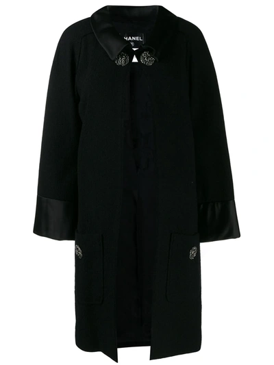 Pre-owned Chanel Buttoned Collared Midi Coat In Black