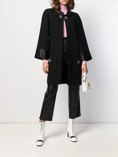 Pre-owned Chanel Buttoned Collared Midi Coat In Black