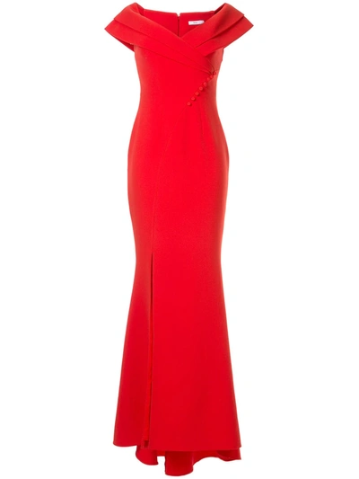 Shop Safiyaa London Madison Off-the-shoulder Gown In Orange
