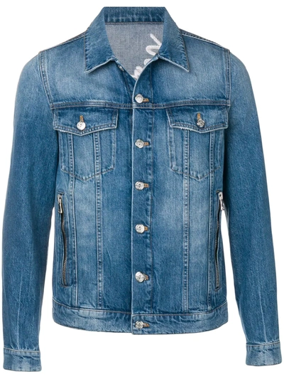 Shop Balmain Embroidered Logo Denim Jacket In Blue