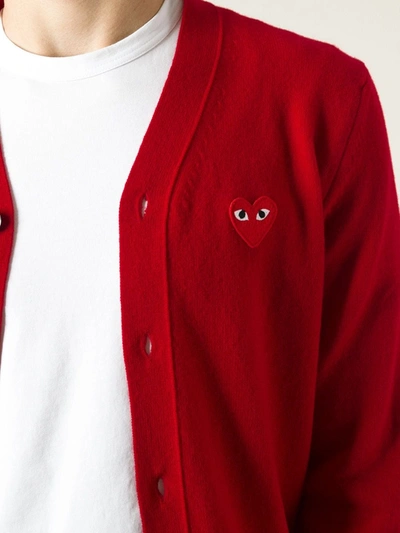 Shop Comme Des Garçons Play Embroidered Heart Cardigan In Red