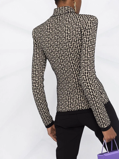 Balmain Monogram Jacquard Sweater In Black