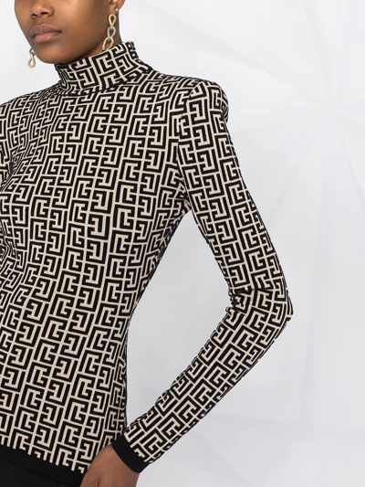Balmain Monogram Jacquard Sweater In Black