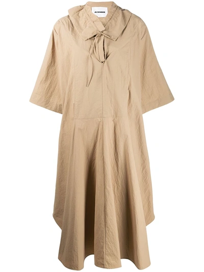 Shop Jil Sander Ruffle Collar Dress In Brown