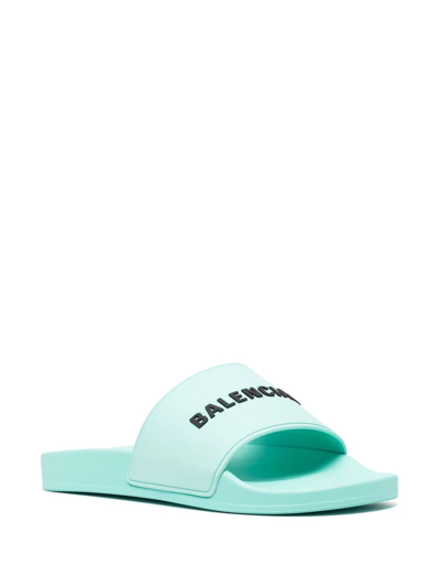 Shop Balenciaga Logo-print Slides In Blau