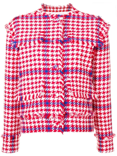 Shop Msgm Houndstooth Cropped Jacket In Red