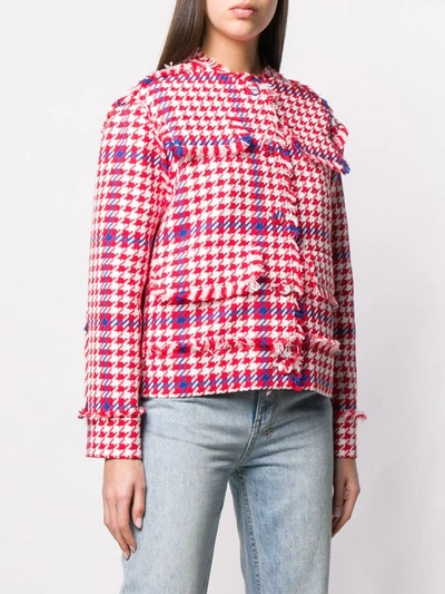 Shop Msgm Houndstooth Cropped Jacket In Red