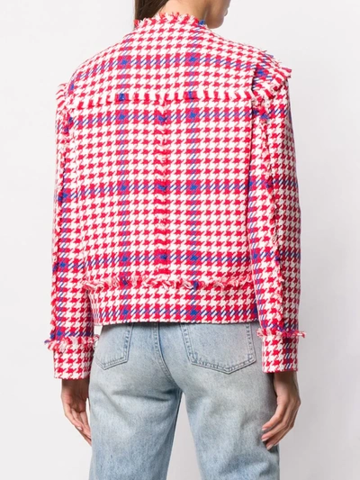 Shop Msgm Houndstooth Cropped Jacket In Red