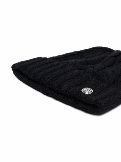 Balmain Logo-plaque Cable-knit Beanie In Black