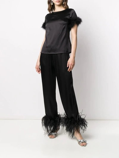 Gilda & Pearl Pillow Talk Marabou-trimmed Blouse In Black