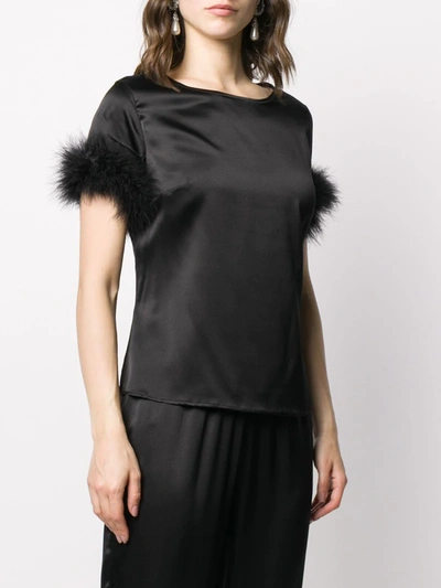 Gilda & Pearl Pillow Talk Marabou-trimmed Blouse In Black