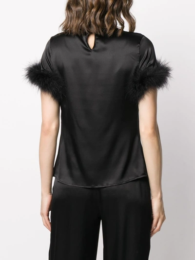 Gilda & Pearl Pillow Talk Marabou-trimmed Blouse In Black