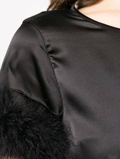 Gilda & Pearl Pillow Talk Marabou-trimmed Blouse In Black