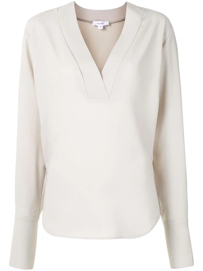 Shop Beaufille V-neck Long-sleeved Blouse In Grey