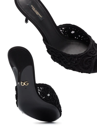 Shop Dolce & Gabbana Embroidered 70mm Lace Mules In Black