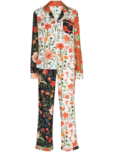 Shop Desmond & Dempsey Persephone Floral-print Two-piece Pyjamas In Orange