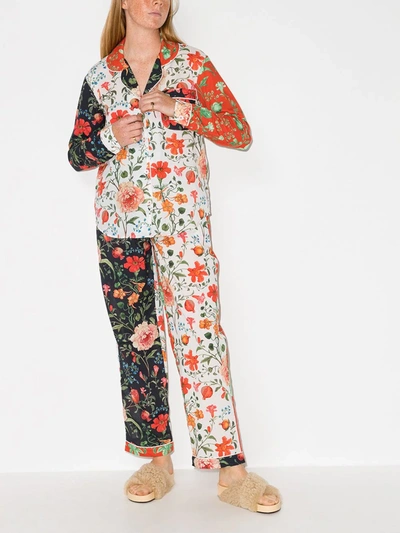 Shop Desmond & Dempsey Persephone Floral-print Two-piece Pyjamas In Orange