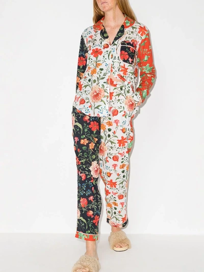 Shop Desmond & Dempsey Persephone Floral-print Two-piece Pyjamas In Orange