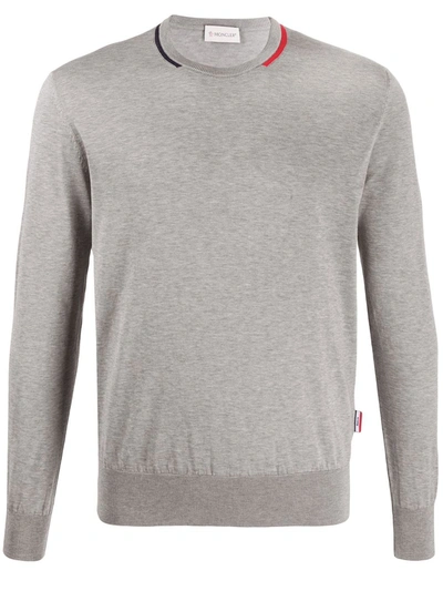 Moncler Mens Contrast Detail Crewneck Sweater In Grey | ModeSens