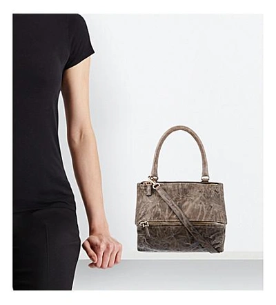 Shop Givenchy Pandora Small Washed Leather Satchel In Charcoal
