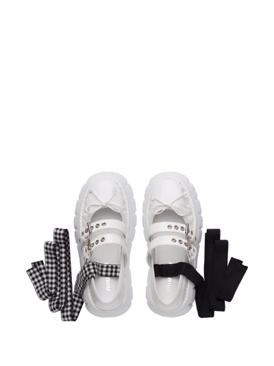 Shop Miu Miu Naplak Leather Flatform Ballerinas In White