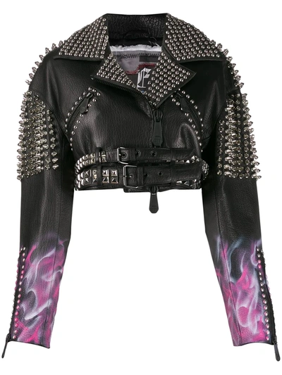 Shop Philipp Plein Studded Biker Jacket In Black