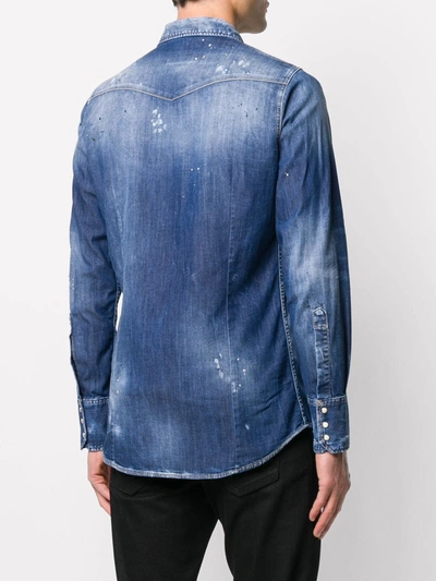 Shop Dsquared2 Distressed Effect Denim Shirt In Blue