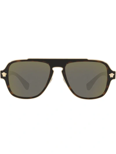 Shop Versace Square Sunglasses In Brown