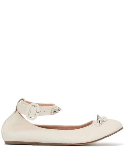 Shop Simone Rocha Stud-embellished Buckled Ballerina Shoes In White