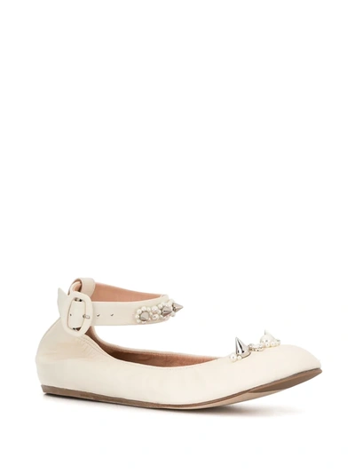 Shop Simone Rocha Stud-embellished Buckled Ballerina Shoes In White