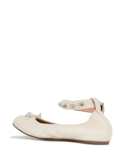 Shop Simone Rocha Stud-embellished Buckled Ballerina Shoes In White