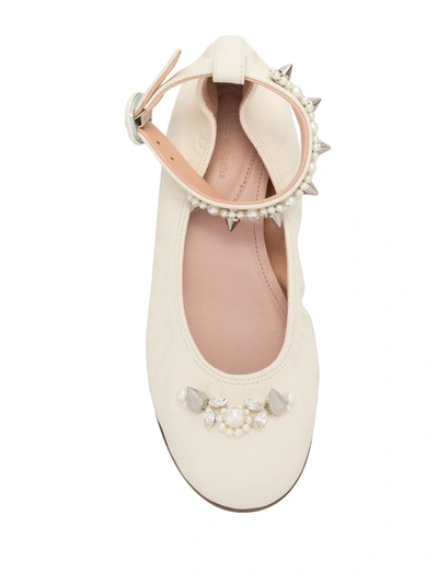 Shop Simone Rocha Stud-embellished Buckled Ballerina Shoes In White