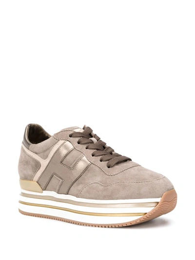 Hogan Midi Leather Platform Sneakers In Brown