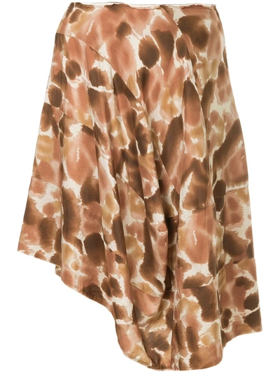 Pre-owned Comme Des Garçons Petal-print Asymmetric Skirt In Brown