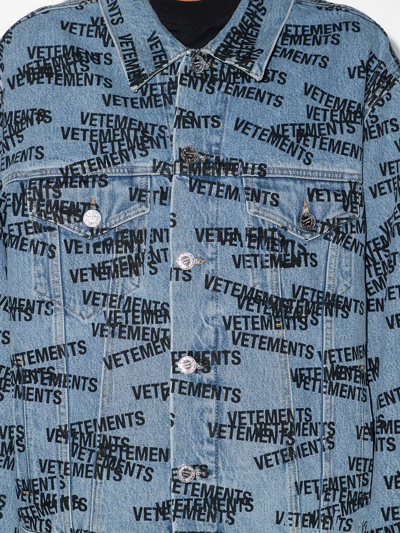 Shop Vetements Logo-print Denim Jacket In Blue