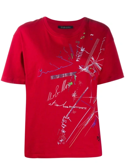 Shop Mr & Mrs Italy Graphic Print Studded Detail T-shirt In Red