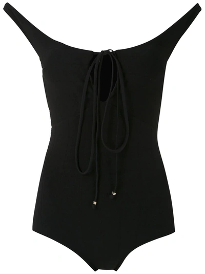 Shop Amir Slama Tie Strap Panelled Body In Black