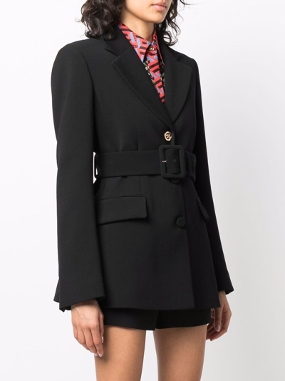 Shop Versace Belted Single-breasted Blazer In Black