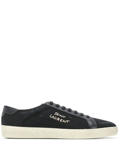 Shop Saint Laurent Logo-print Low-top Sneakers In Black