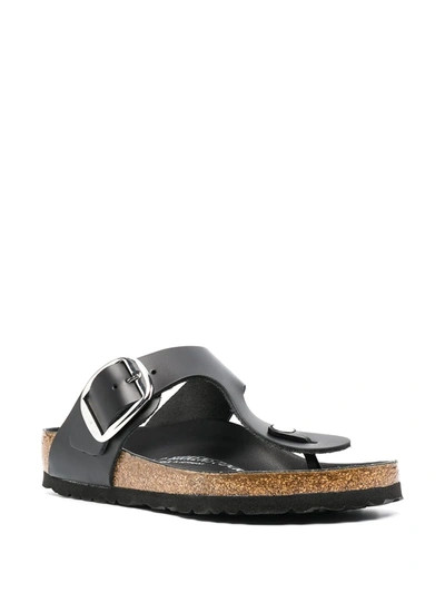 Birkenstock Gizeh Big Buckle High-shine Black Leather Toe Post Sandals