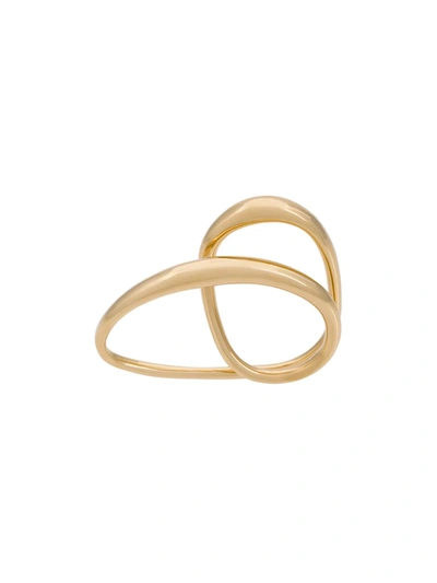 Shop Charlotte Chesnais Heart Two-finger Gold-plated Ring In Metallic
