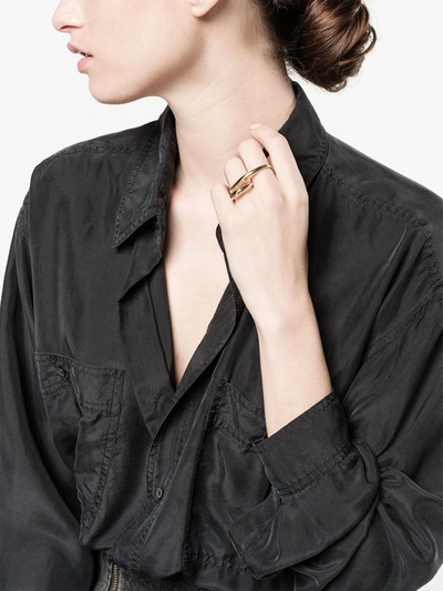 Shop Charlotte Chesnais Heart Two-finger Gold-plated Ring In Metallic