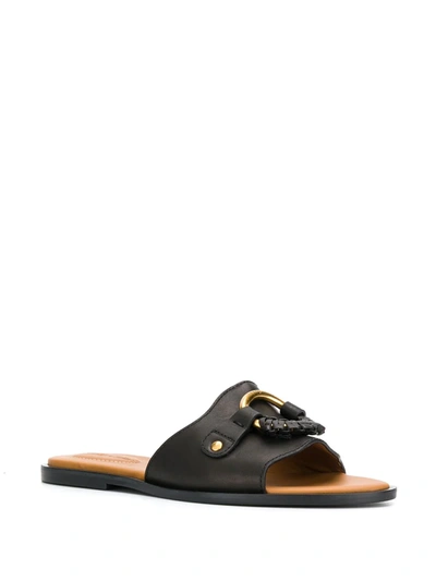 Shop See By Chloé Ring-embellished Slippers In Black