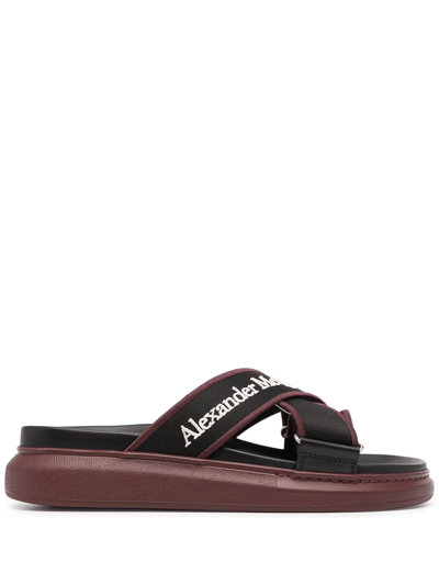 Shop Alexander Mcqueen Logo-print Slip-on Sandals In Black