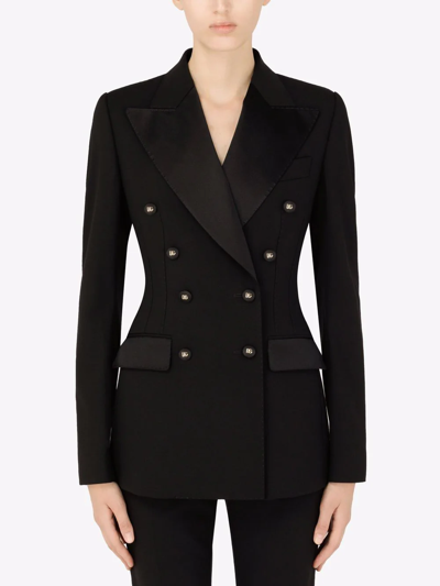 Shop Dolce & Gabbana Satin Double-breasted Blazer In Black