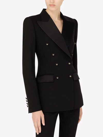 Shop Dolce & Gabbana Satin Double-breasted Blazer In Black