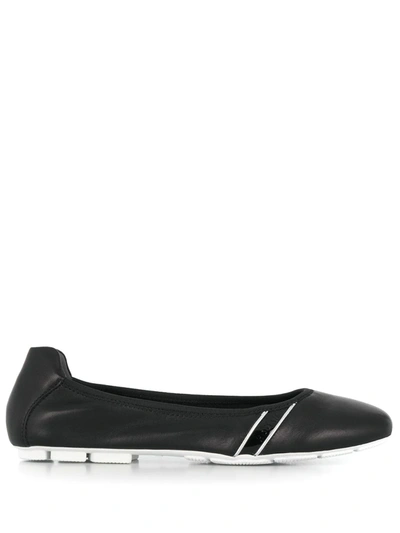 Hogan H511 Black Silver Flat Ballerina Shoes In Black
