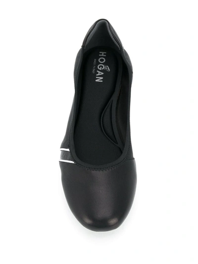Hogan H511 Black Silver Flat Ballerina Shoes In Black